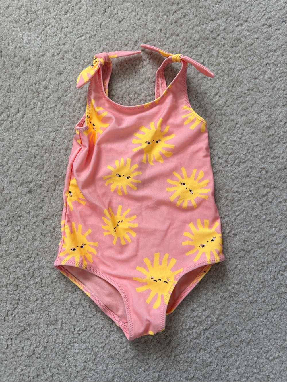 NWT H&M Pink One-Piece Swimsuit with Yellow Sun Print - Size 3/4T